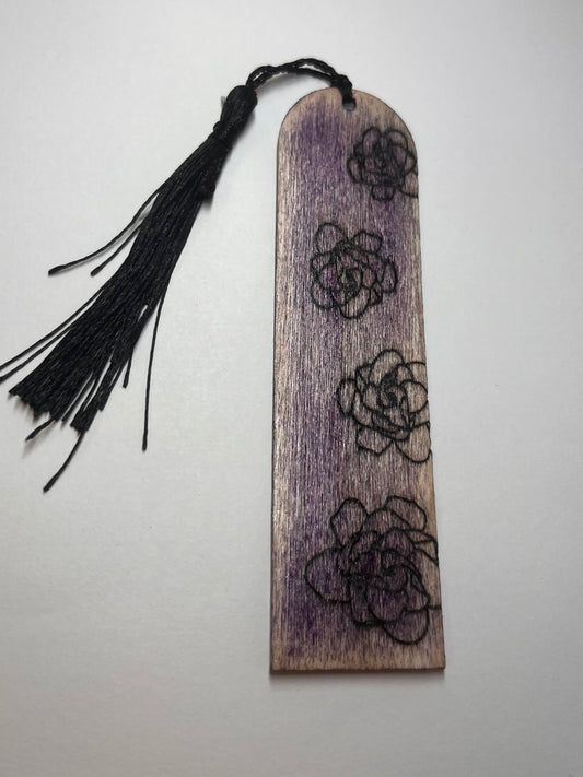 Roses Engraved Wooden Bookmark