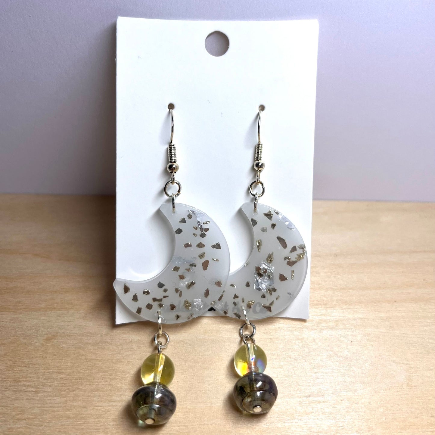 Crescent Moon Beaded Dangle Earrings