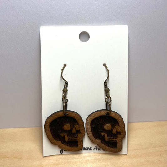 Skull Wooden Dangle Earrings