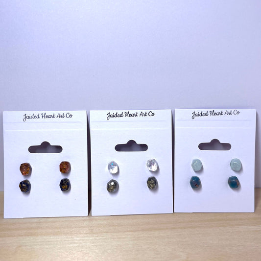 Faux Stone Stud Earrings Set Hypoallergenic Stainless Steel