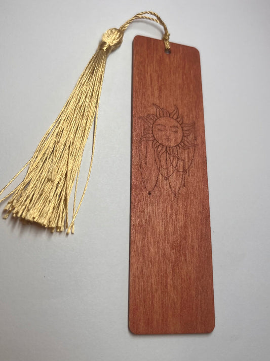 Embellished Sun Engraved Wooden Bookmark